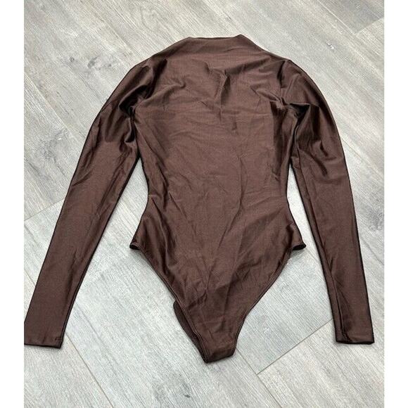 Naked Wardrobe The NW Thong Bodysuit Long Sleeve Mock Neck Stretch Browns XS - Picture 1 of 7